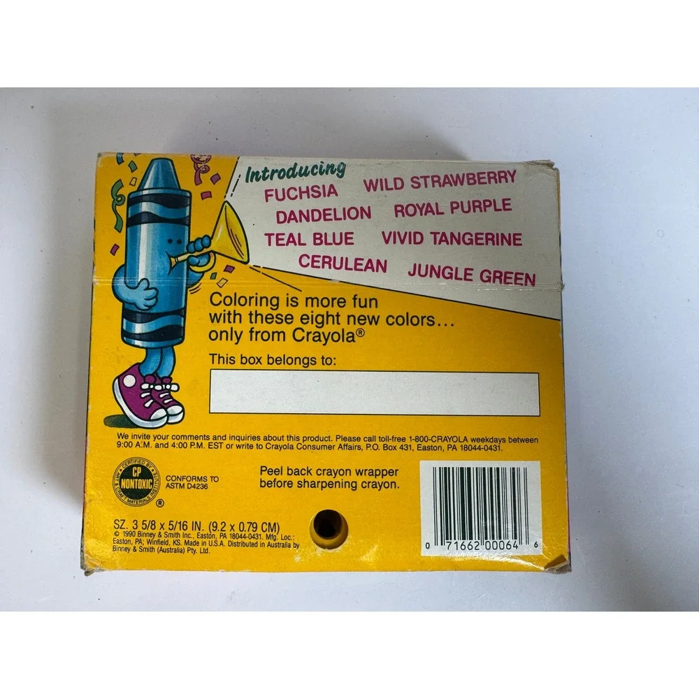Vintage 1990 Crayola 64 Crayons Box with Sharpener 8 New Colors Collectible Art